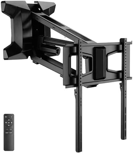 MOUNT-IT! Motorized Fireplace TV Wall Mount | Remote Control Electric Pull Down Mantel Mounting Bracket, Up…