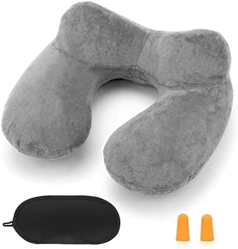 Inflatable Travel Pillow for Airplane Inflatable Neck Pillow for Traveling with Soft Velvet Washable Cover…