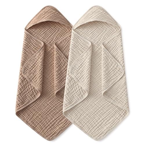 Yoofoss Hooded Baby Towels for Newborn 2 Pack 100% Muslin Organic Cotton Baby Bath Towel with Hood for…