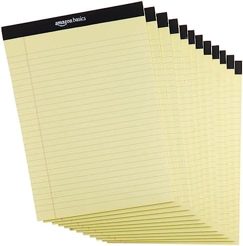 Amazon Basics Wide Ruled Lined Writing Pads, 8.5" x 11.75", Canary, 12-Pack of 50 Perforated Sheets, Sturdy…