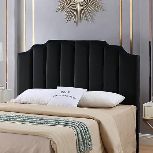 24KF Black Velvet Tufted Queen Upholstered Headboard, Modern Vertical Channel Design California Queen/Full…
