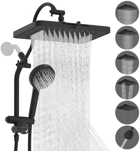 Hibbent cUPC Certified 13'' Shower Head Combo, High Pressure 5 Spray Rainfall Showerhead, 10 Spray Mode…