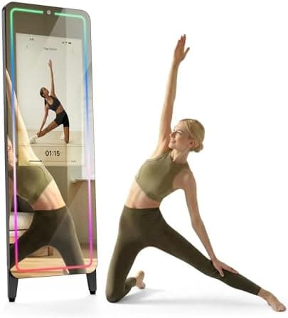 Smart Gym Mirror for Home Workouts, 32" HD Touchscreen with Android OS, 63" Full-Length Mirror, No…
