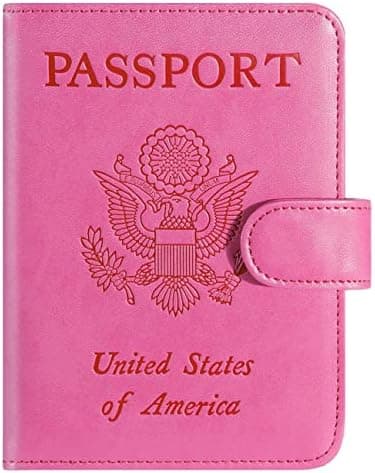 PASCACOO Passport Holder Cover Wallet RFID Blocking Leather Card Case Travel Accessories for Women Men (Pink)