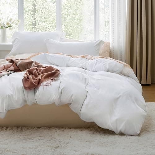 Bedsure White Duvet Cover Queen Size - 3 Pieces Prewashed Cotton-Like Polyester Extra Soft Bedding Set…