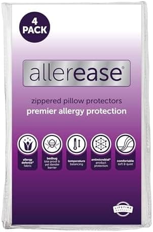 Set of 4 Standard/Queen AllerEase Pillow Protectors - Temperature Balancing, Allergist Recommended - Premium…