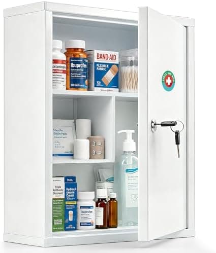 KYODOLED Wall Mount Locking Medicine Cabinet, Large Capacity First Aid Cabinet for Bathroom, Medicine Cabinet…