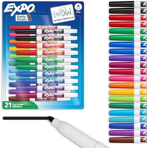 EXPO Dry Erase Markers, Low Odor Ink, Assorted Colors, Fine Tip, 21 Count - Whiteboard, Essential Supplies…