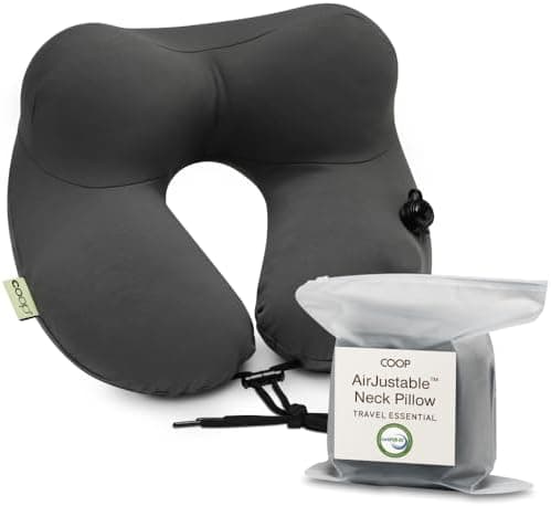 Coop Home Goods AirJustable Travel Neck Pillow, Inflatable, Adjustable Support for Neck & Chin, Compact, Soft…