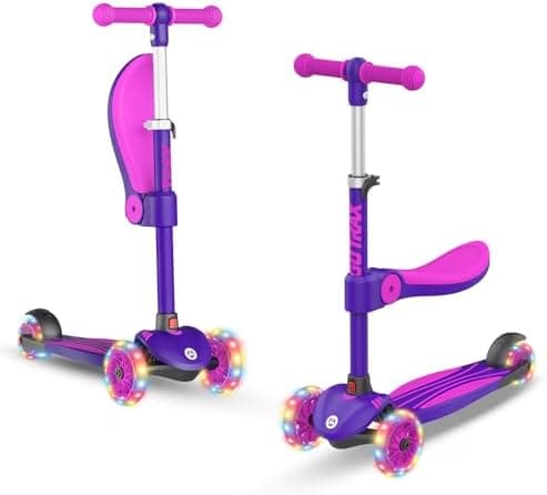 Gotrax KS3 Kids Kick Scooter, LED Lighted Wheels, Adjustable Height Handlebars and Removable Seat…