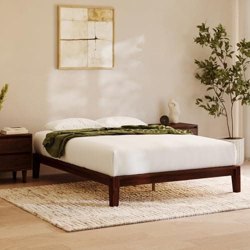 Nectar Bamboo Platform Bed Frame - Queen - Walnut - Floating Center Support Legs - 12” Height - Easy Tool…