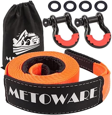 METOWARE Heavy Duty Tow Strap Recovery Kit - 3" x 20ft(35,000lbs) Tree Saver Winch Strap + 3/4" D Ring…