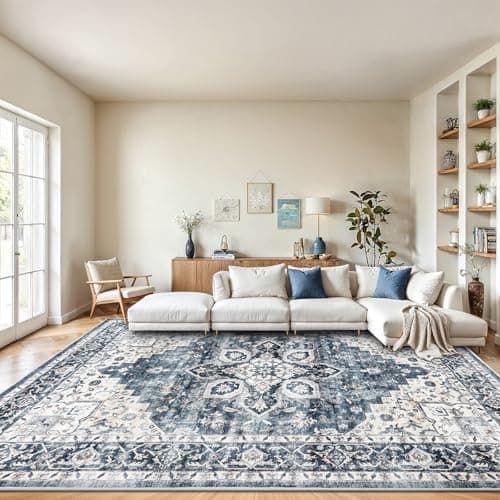AMADA HOMEFURNISHING 8x10 Washable Area Rug, Low-Profile with Non-Slip Backing & Durable Edge Binding…