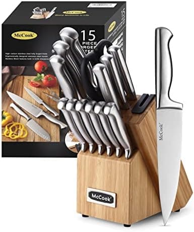 McCook® Knife Sets,German Stainless Steel Knife Block Sets with Built-in Sharpener, 15 Piece Chef Knife and…