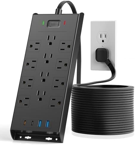 Surge Protector Power Strip 4800J, LeZone 10Ft Long Extension Cord Flat Plug, 12 Outlets 2 USB C 2 USB Ports, Wall Mountable, 20W…