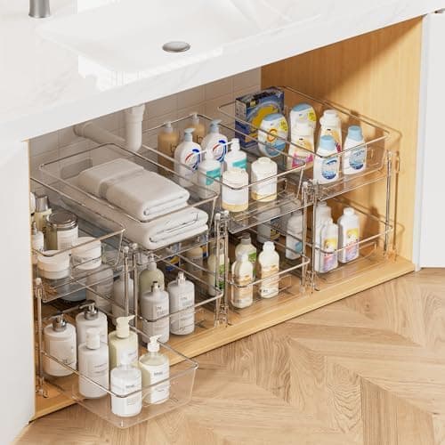 Vtopmart 4 Pack Bathroom Organizer, 2 Tier Clear Under Sink Organizers Vanity Countertop Storage…