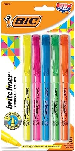 BIC Brite Liner Highlighters, Chisel Tip, 5-Count Pack of Highlighters Assorted Colors, Ideal Highlighter Set…