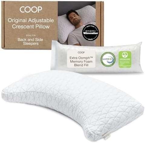 Coop Home Goods Original Crescent Adjustable Pillow, Queen Bed Pillows for Shoulder, Neck & Head Support…