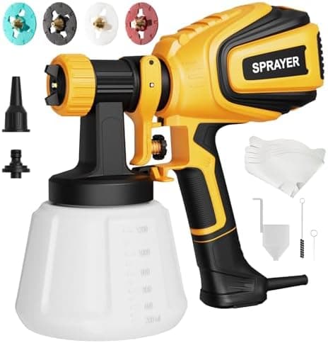VONFORN Paint Sprayer, 700W HVLP Spray Gun with Cleaning & Blowing Joints, 4 Nozzles and 3 Patterns, Easy to…