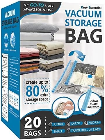 Cozy Essential Vacuum Storage Bags, 80% Compression Vacuum Seal Space Saver Plastic Packaging Bags for…