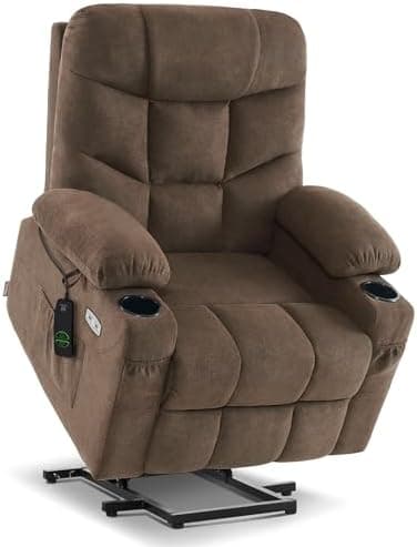 MCombo Power Lift Recliner Chair with Extended Footrest for Elderly People, Fabric 7287/7087 (Brown, Medium)