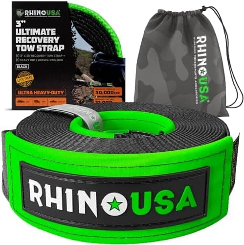 Rhino USA Recovery Tow Strap (3" x 20') - 31,518lb Break Strength - Emergency Recovery Strap Tow Rope for…