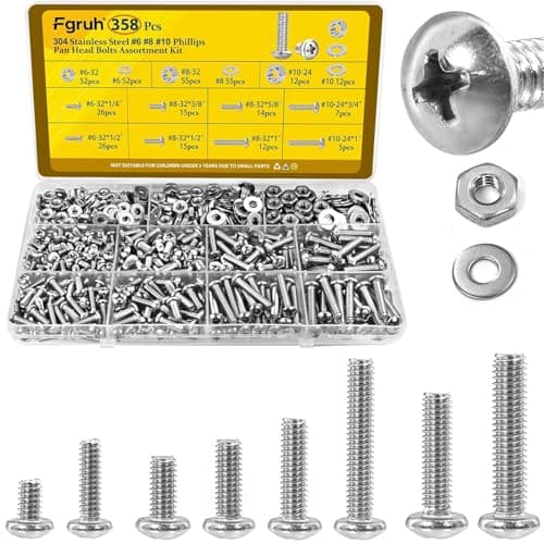 358PCS Machine Screws and Nuts Assortment Kit, #6-32#8-32#10-24 Phillips Pan Head Bolts Assorted, 304…