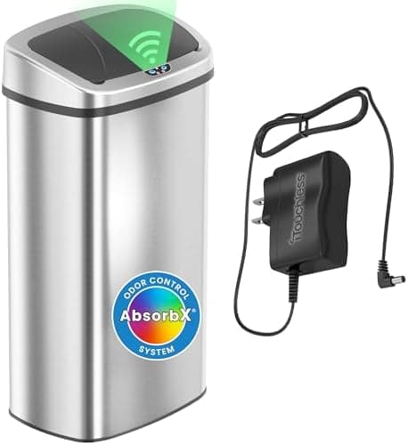 iTouchless 24 Gallon Extra Large Touchless Sensor Trash Can with AC Adapter & AbsorbX Odor Filter, 91L…
