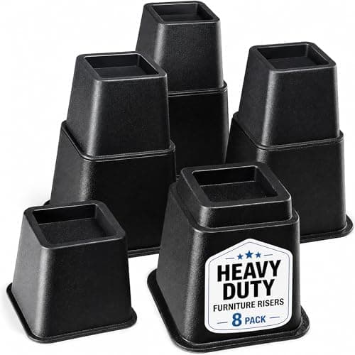 Home It Adjustable Bed Risers - Elevation in 3, 5 or 8 Inch - Heavy Duty Stackable Furniture Risers Supports…