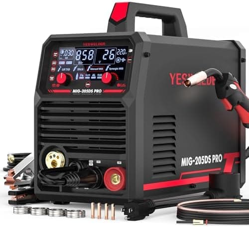 YESWELDER 205A MIG Welder, 110V/220V Dual Voltage, 5 in 1 Gas MIG/Flux Core MIG/Spool Gun MIG/Lift TIG/Stick…
