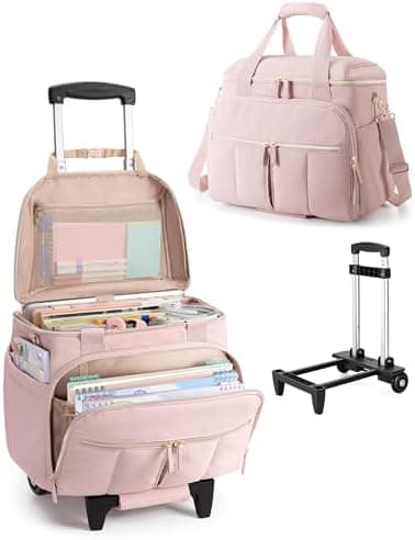 Marscamd Rolling Teacher Bag with Accordion File Organizer & 15.6" Laptop Compartment, Wheeled Work Briefcase…