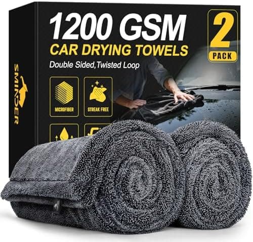 SMINDER 2-Pack 1200 GSM Car Drying Towels – Microfiber Towels for Cars (36" x 24"), Ultra-Absorbent…