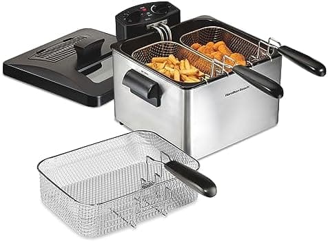 Hamilton Beach Electric Deep Fryer with 3 Baskets and Lid, 4.5 Liters / 19 Cups Oil Capacity, Temperature…