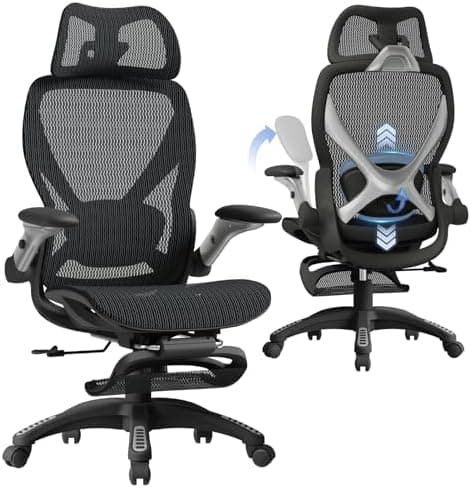 ELABEST X100 Ergonomic Mesh Office Chair with Footrest, Big and Tall Hone Desk Chair with 5D Flip-Up Arms…