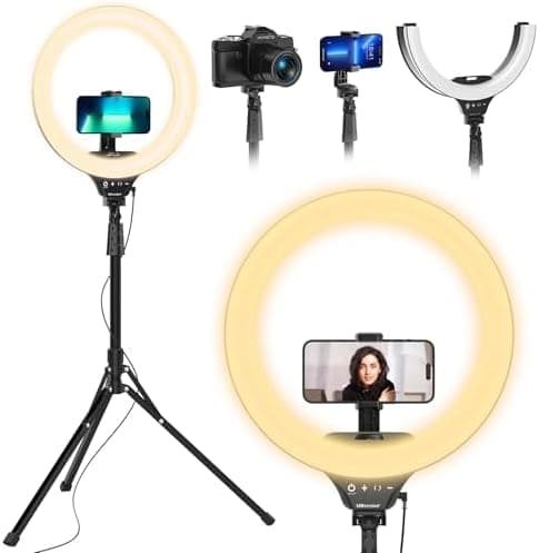 UBeesize 14'' LED Foldable Ring Light with 62'' Tripod Stand, Selfie Ring Light for Video Recording, Live Streaming, TikTok &…