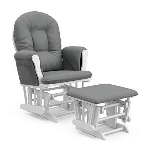 Storkcraft Premium Hoop Glider & Ottoman (White/Gray) — GREENGUARD Gold Certified Nursery Glider, Solid Wood…