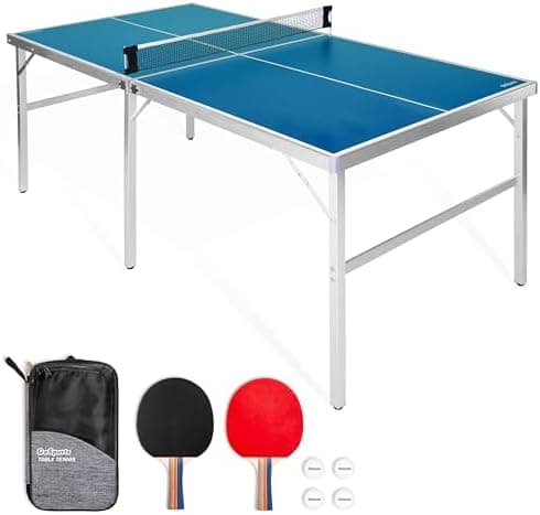 GoSports Mid-Size Table Tennis Game Set - Red or Blue - Indoor/Outdoor Portable Table Tennis Game with Net, 2…