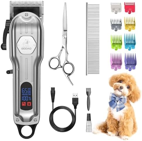Dog Grooming Kit for Heavy Thick Hair&Coats,Low Noise Dog Hair Trimmer,Rechargeable Cordless Pet Shaver with Stainless Steel…