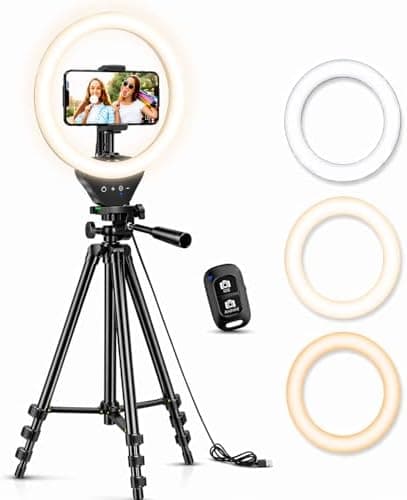 Sensyne Ring Light with Stand, 50" Phone Tripod for iPhone & Android, LED Ring Light with Remote, 3 Color Modes & 10 Brightness…