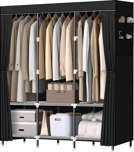 LOKEME Wardrobe Closet,Portable Closet for Bedroom Steel Pipe Diameter 19mm Strong and Sturdy Black Portable…