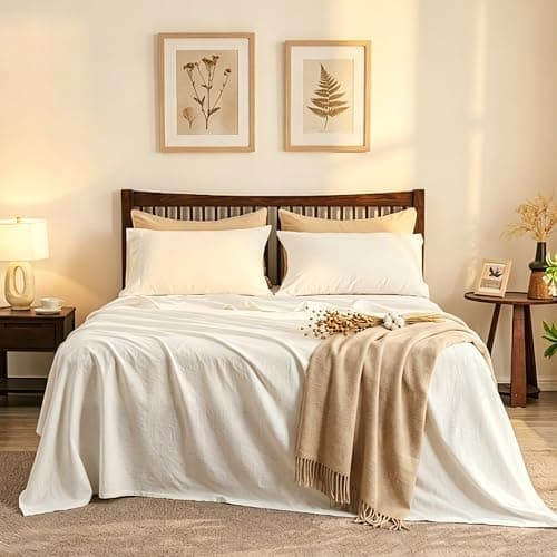 Simple&Opulence Belgian Linen Sheet Set Solid Color - 4 Pieces (1 Flat Sheet, 1 Fitted Sheet & 2 Pillowcases)…