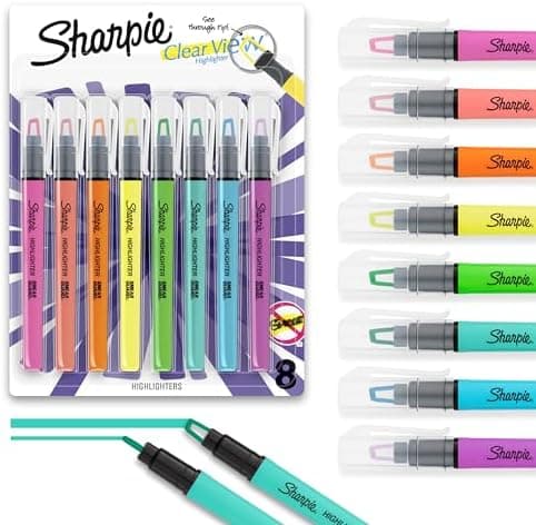 Sharpie Clear View Highlighter Sticks, Chisel Tip, Assorted Fluorescent, 8 Count - School, Home, and Office…
