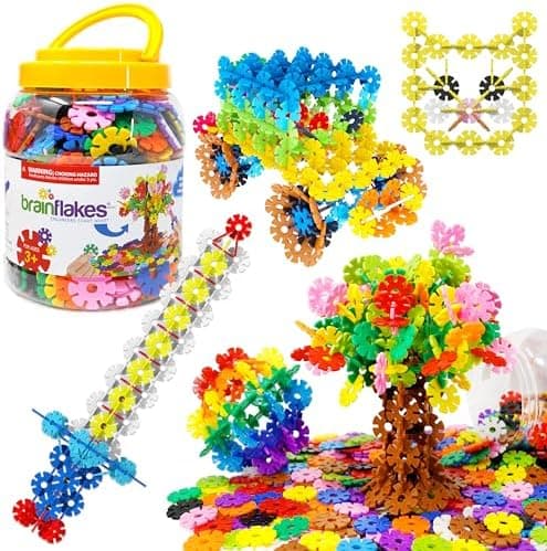 Brain Flakes 500 Piece Set, Ages 3+, Interlocking Plastic Disc Toy for Creative Building, Educational STEM…