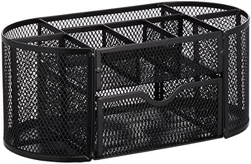Amazon Basics Mesh Desk Organizer with Pen Holder, Pullout Drawer and Office Caddy Storage, 9.25" x 4.53" x…
