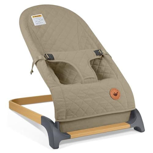ANGELBLISS Baby Bouncer, Portable Bouncer Seat for Babies, Infants Bouncy Seat with Cotton Fabric, Natural…