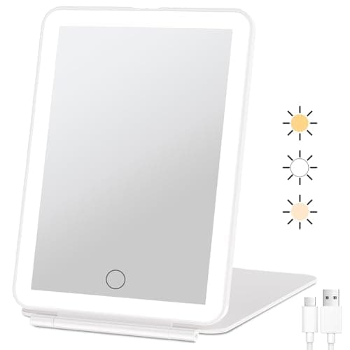 FUNTOUCH Rechargeable Travel Makeup Mirror with 72 Led Lights, Portable Lighted Beauty Mirror, 3 Color…