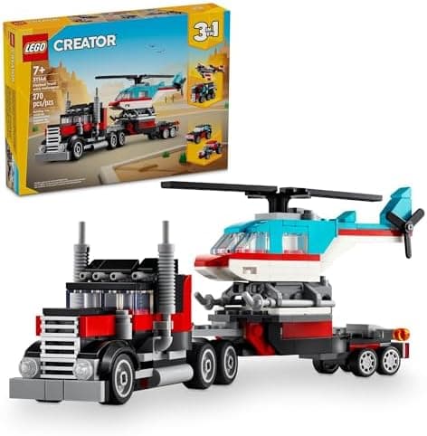 LEGO Creator 3 in 1 Flatbed Truck with Helicopter Toy, Transforms from Flatbed Truck Toy to Propeller Plane…