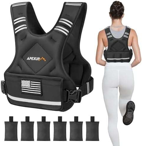 APEXUP Adjustable Weighted Vest, 4-10lb/12-18lb/20-32lb Vest with 6 Ironsand Weights and Large Pocket, Weight Vest for Men Women…