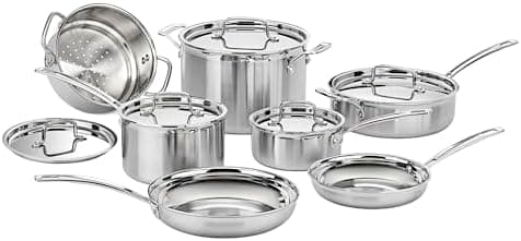Cuisinart 12-Piece MultiClad Pro Triple Ply Stainless Stainless Steel Pots and Pans Set, Cookware Set…
