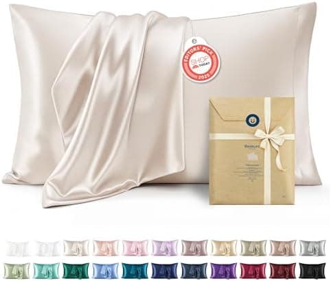 Bedsure Satin Pillowcases, Similar to Silk Pillow Cases Queen Size Set of 2, Cooling Pillow Case for Sleeping…